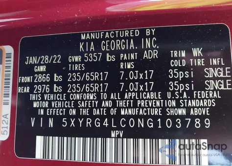 2022 Kia Sorento Lx from USA, damaged, VIN 5XYRG4LC0NG103789